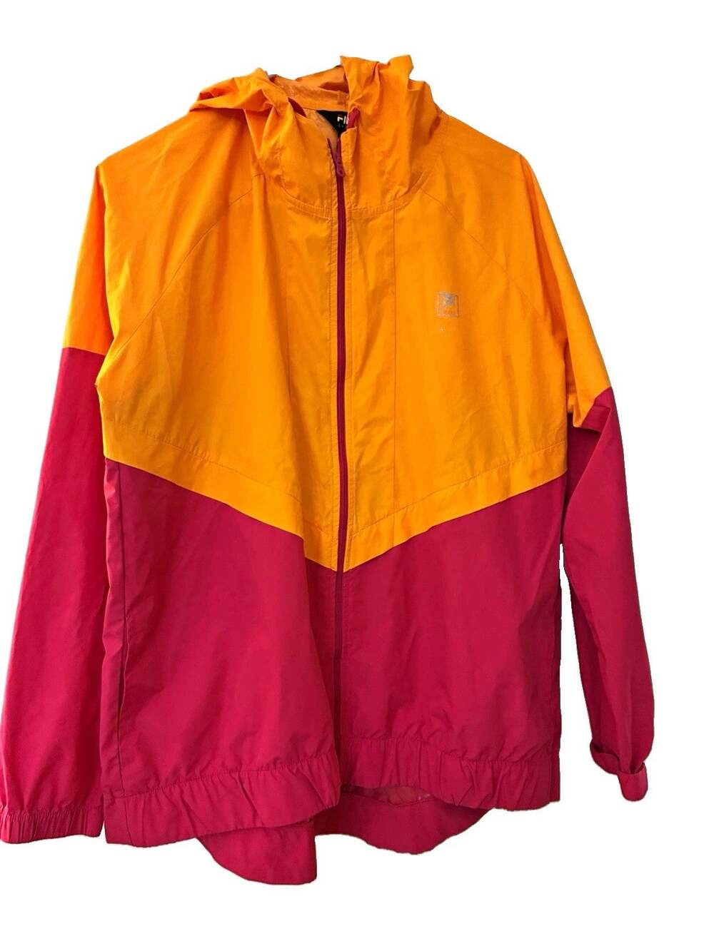 FILA Sport Hooded Windbreaker Womens XL Orange Pink Neon Colorblock Full Zip